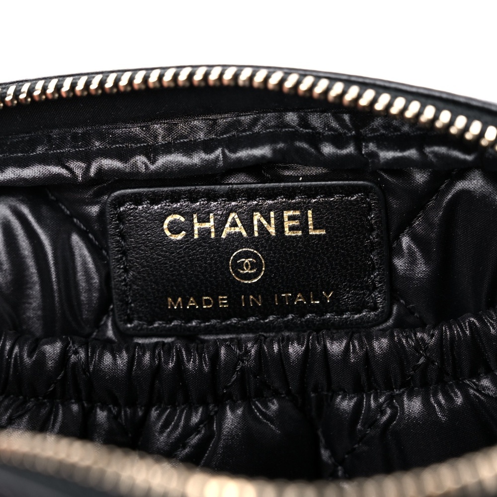 CHANEL  Lambskin Quilted Small Curvy Pouch Cosmetic Case Black - Picture 5 of 10